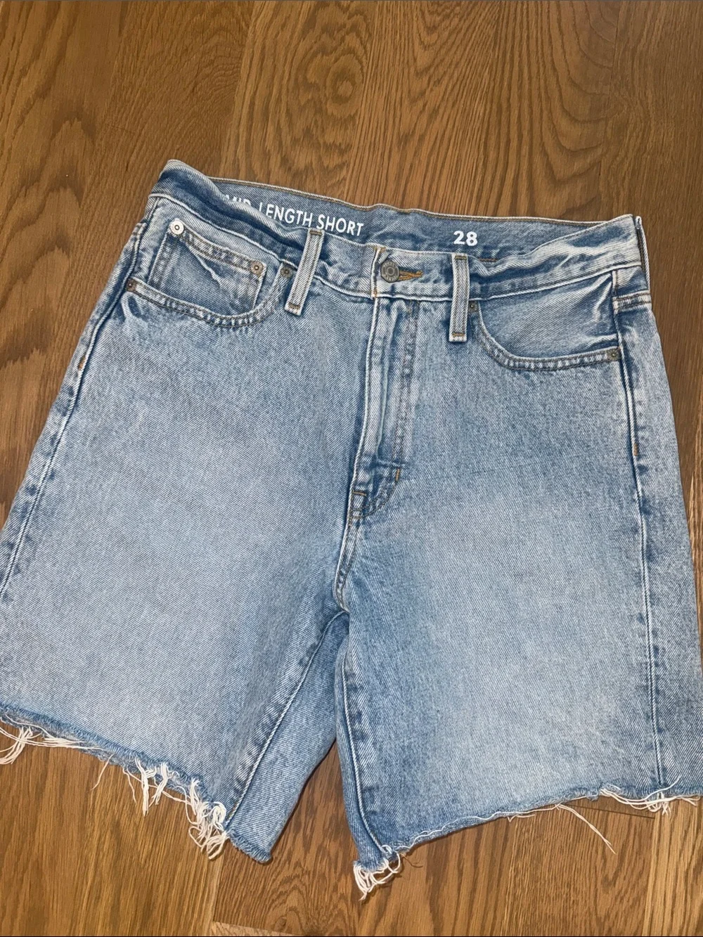 J. Crew Mid Length Blue Denim Shorts with Raw Hem